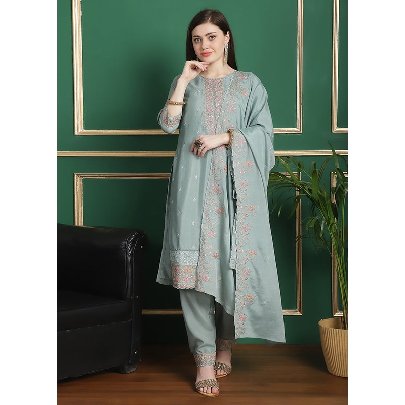 3 Pc Blue Unstitched Santoon Suit Set - JD986578847
