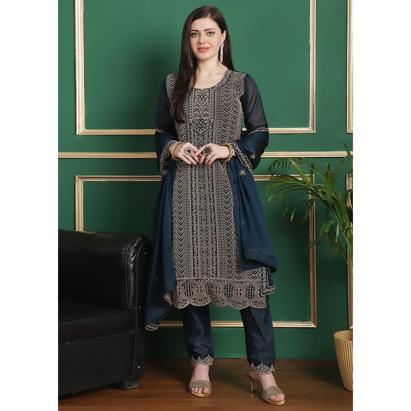 3 Pc Blue Unstitched Santoon Suit Set - JD986578848