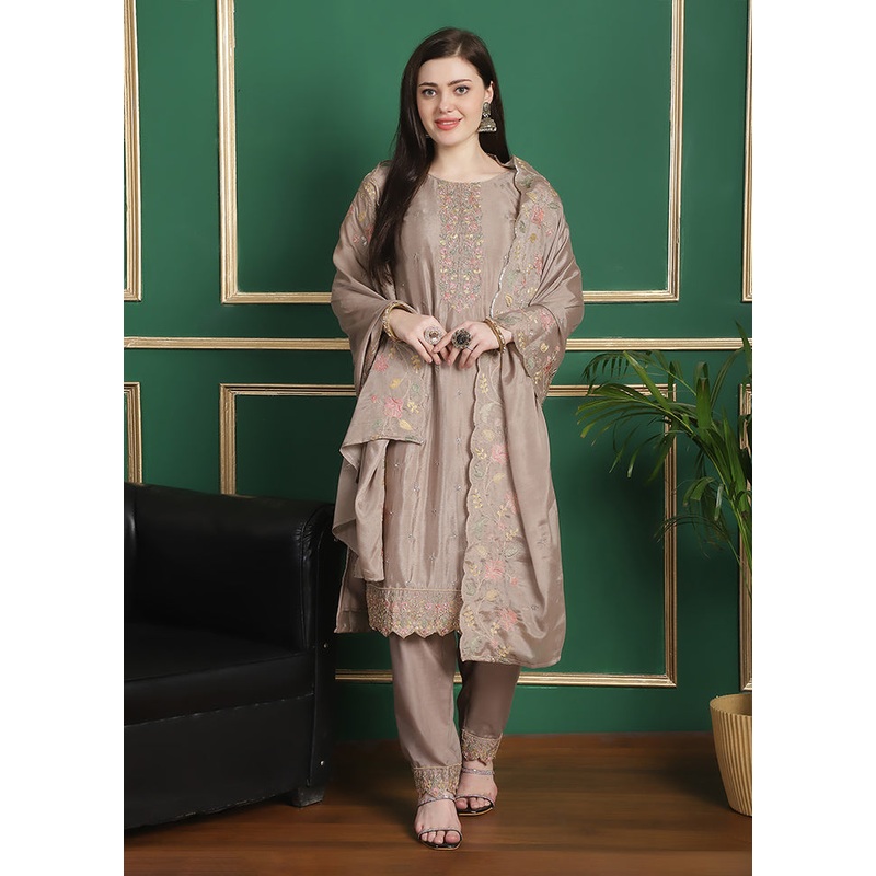 3 Pc Cream Unstitched Santoon Suit Set - JD986578835