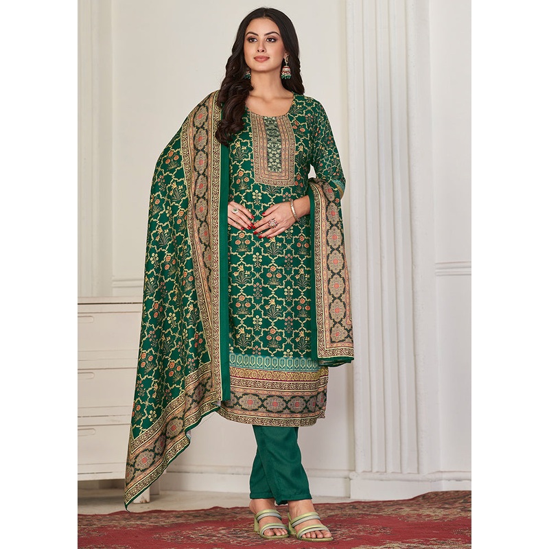 3 Pc Green Unstitched Pashmina Suit Set - JD986578830