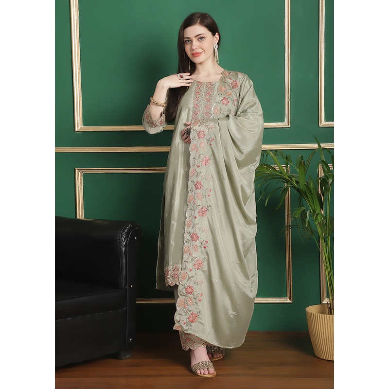 3 Pc Green Unstitched Santoon Suit Set - JD986578823