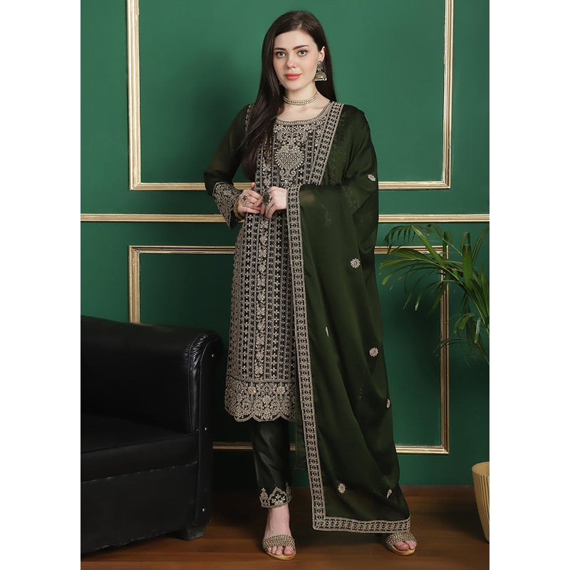 3 Pc Green Unstitched Santoon Suit Set - JD986578824
