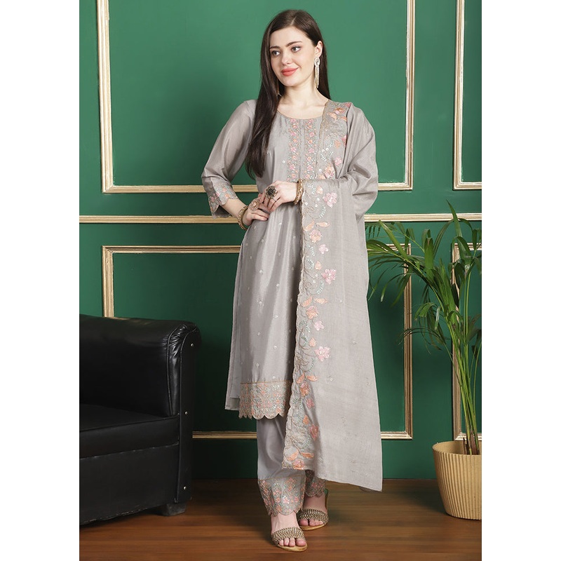 3 Pc Grey Unstitched Santoon Suit Set - JD986578813