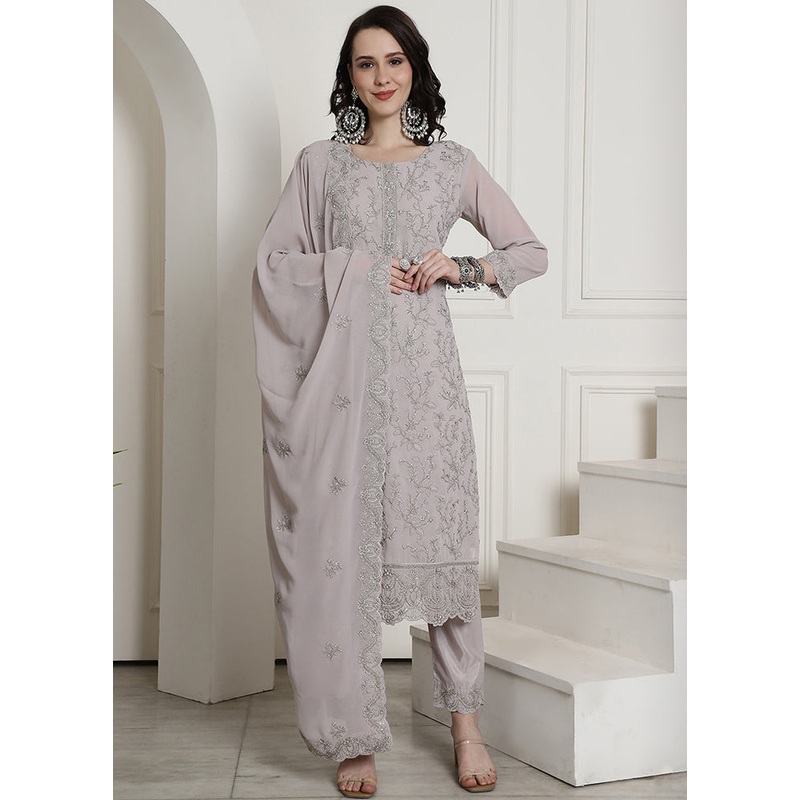 3 Pc Grey Unstitched Santoon Suit Set - JD986578814