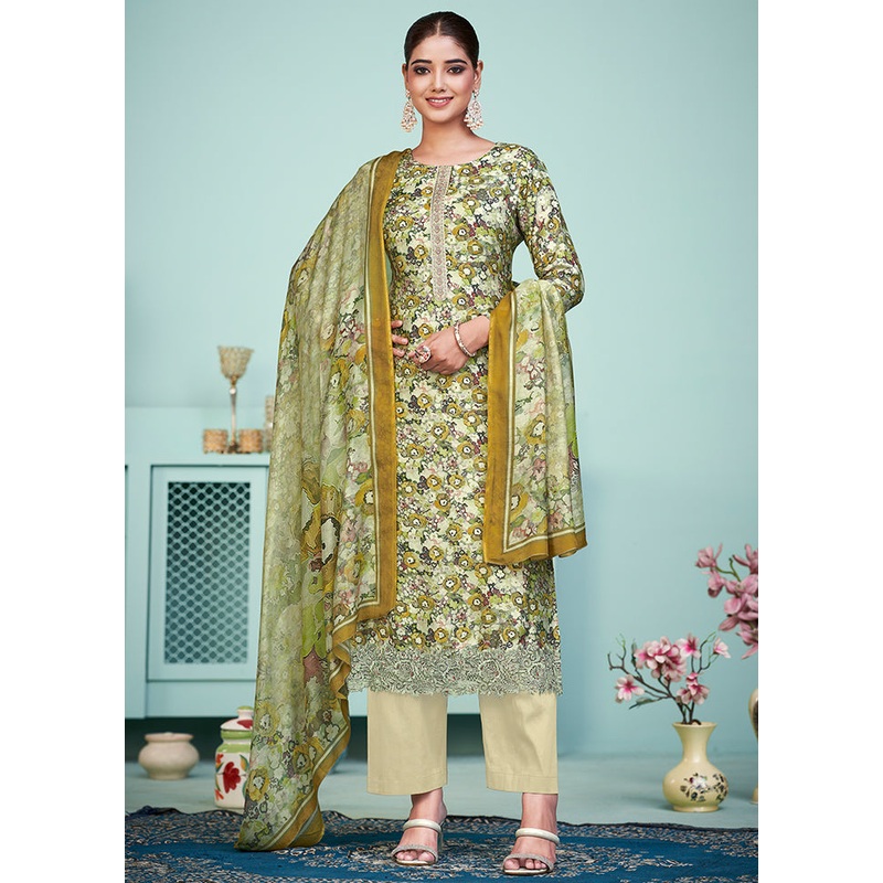 3 Pc Multicolor Unstitched Muslin Suit Set - JD986578797