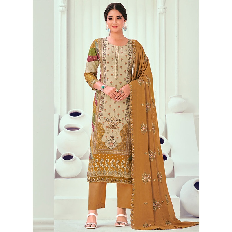 3 Pc Multicolor Unstitched Muslin Suit Set - JD986578798