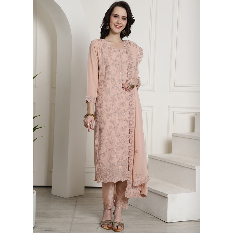 3 Pc Peach Unstitched Santoon Suit Set - JD986578794