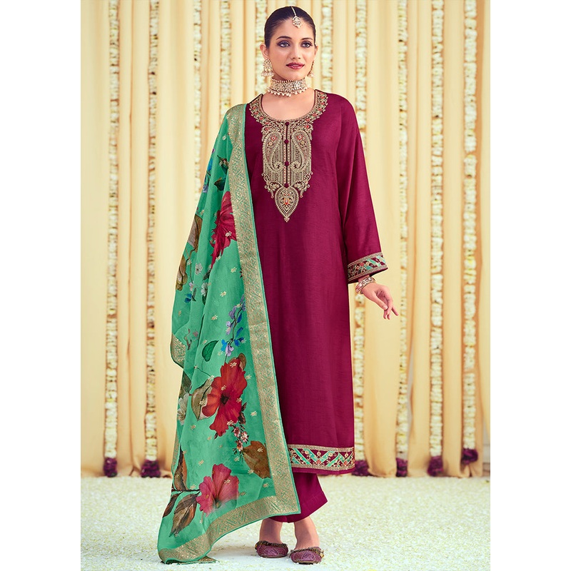 3 Pc Pink Unstitched Muslin Suit Set - JD986578792