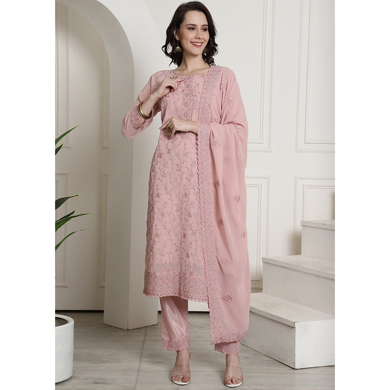 3 Pc Pink Unstitched Santoon Suit Set - JD986578789