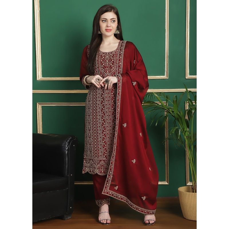 3 Pc Red Unstitched Santoon Suit Set - JD986578782