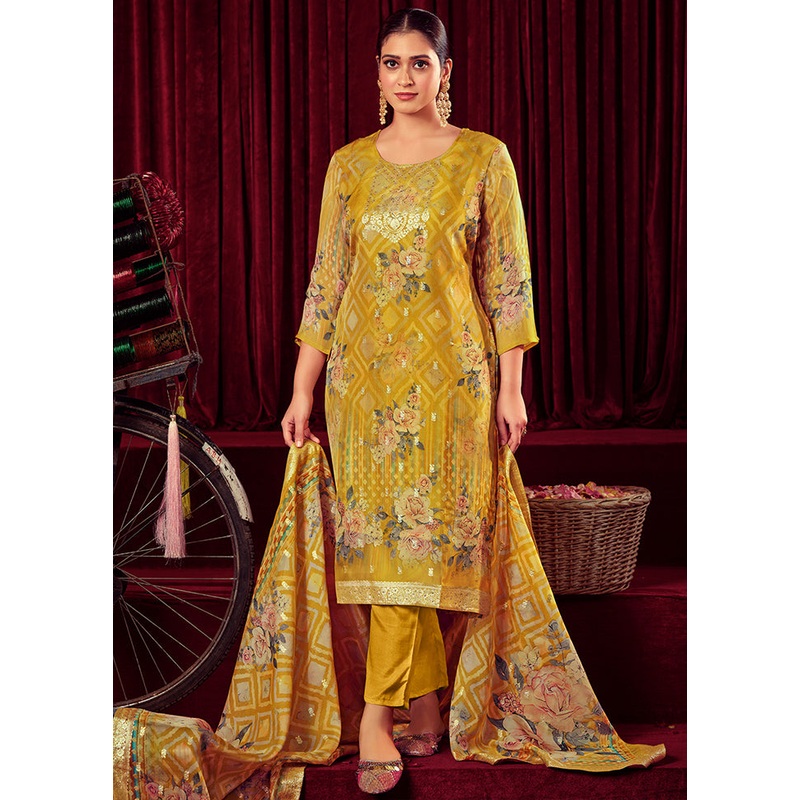 3 Pc Yellow Unstitched Muslin Suit Set - JD986578781