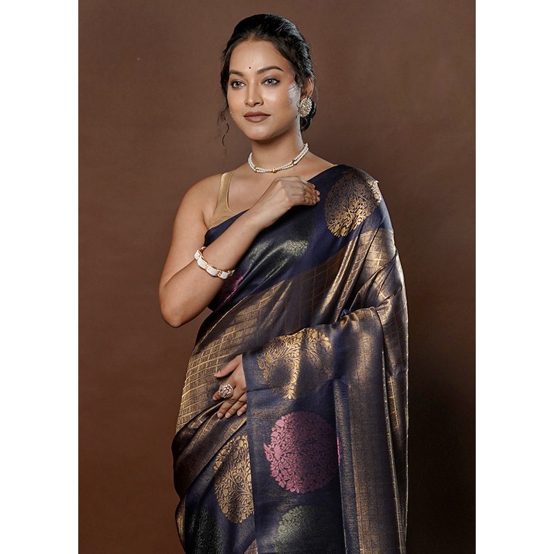 Black Dupion Silk Saree With Blouse Piece - JD986578778