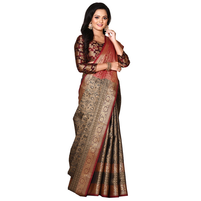 Black Katan Silk Saree With Blouse Piece - JD986578916