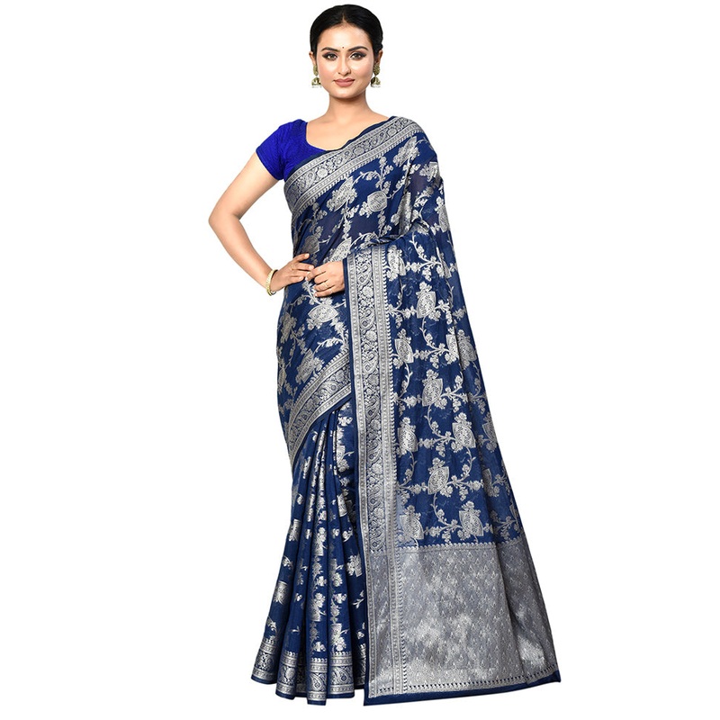 Blue Georgette Saree With Blouse Piece - JD986578910