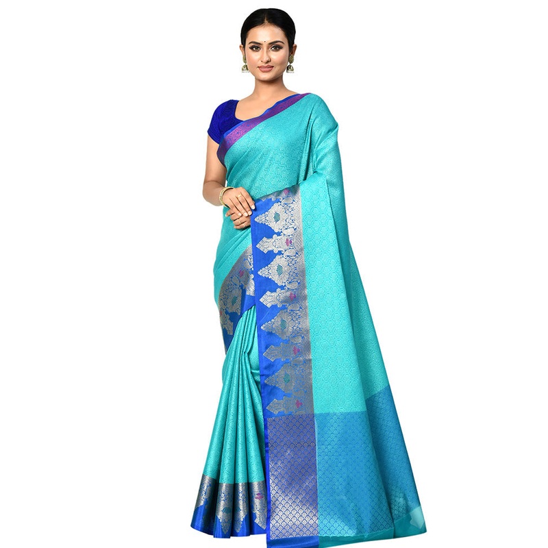 Blue Organza Saree With Blouse Piece - JD986578905