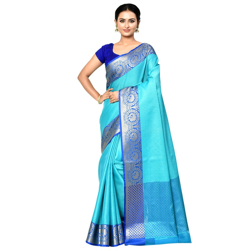 Blue Organza Saree With Blouse Piece - JD986578906