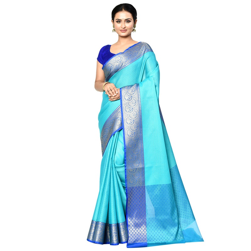 Blue Organza Saree With Blouse Piece - JD986578907
