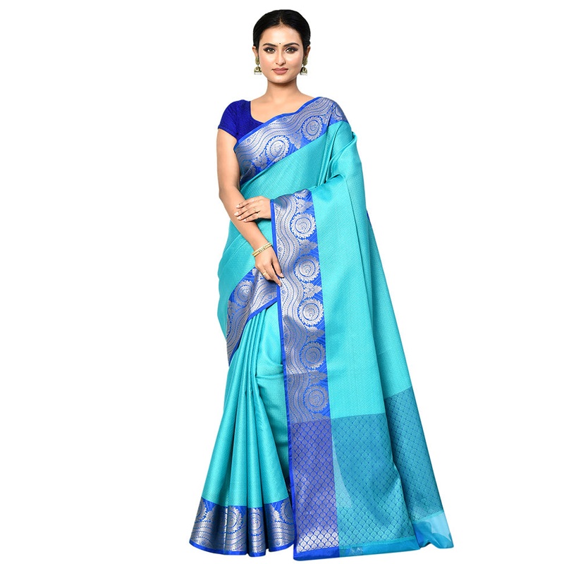 Blue Organza Saree With Blouse Piece - JD986578908