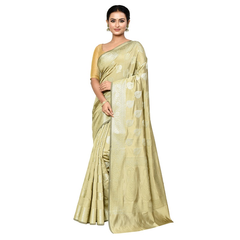 Cream Dupion Silk Saree With Blouse Piece - JD986578901