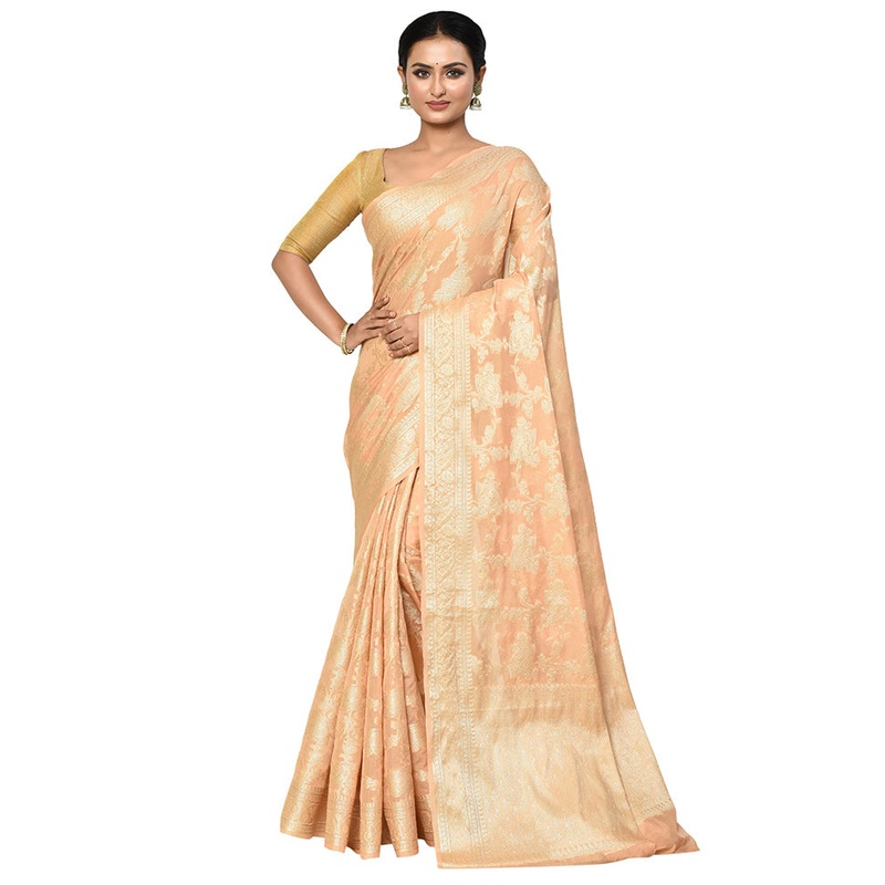 Cream Georgette Saree With Blouse Piece - JD986578900