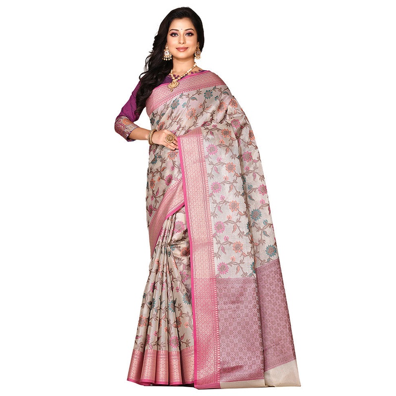 Cream Organza Saree With Blouse Piece - JD986578899
