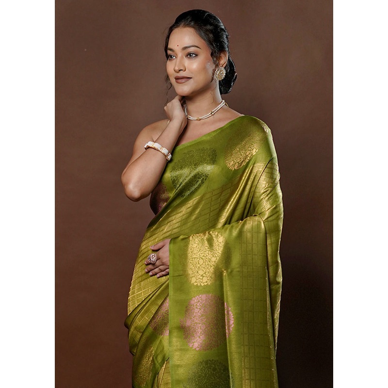 Green Dupion Silk Saree With Blouse Piece - JD986578773