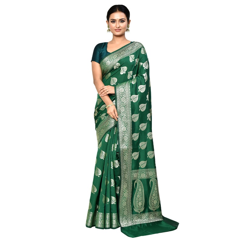 Green Dupion Silk Saree With Blouse Piece - JD986578888