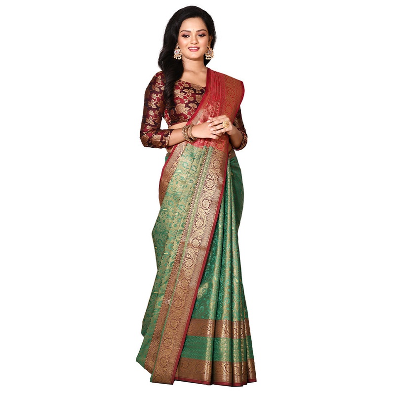Green Katan Silk Saree With Blouse Piece - JD986578886
