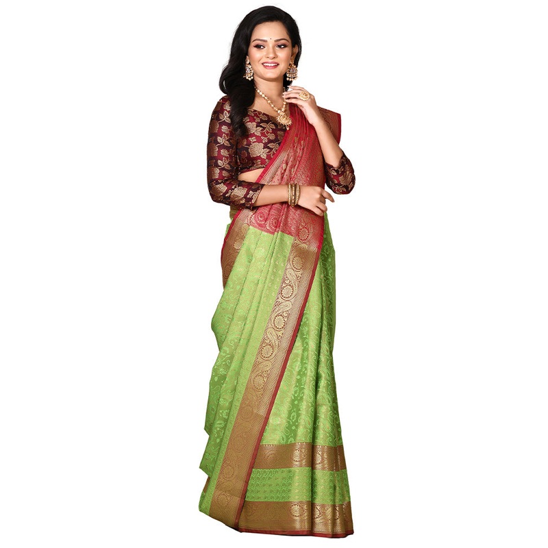 Green Katan Silk Saree With Blouse Piece - JD986578887