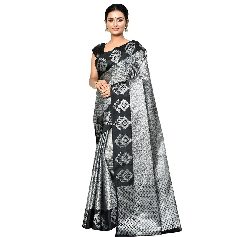 Grey Organza Saree With Blouse Piece - JD986578877