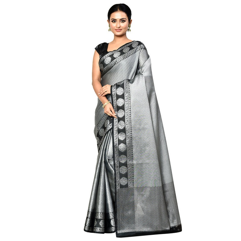Grey Organza Saree With Blouse Piece - JD986578878
