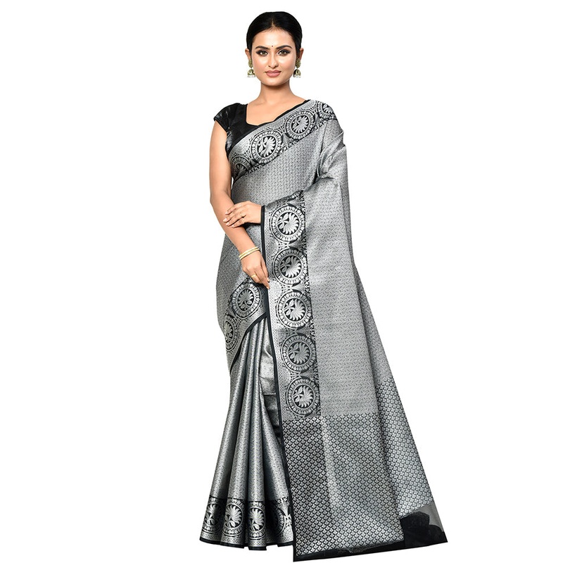 Grey Organza Saree With Blouse Piece - JD986578879