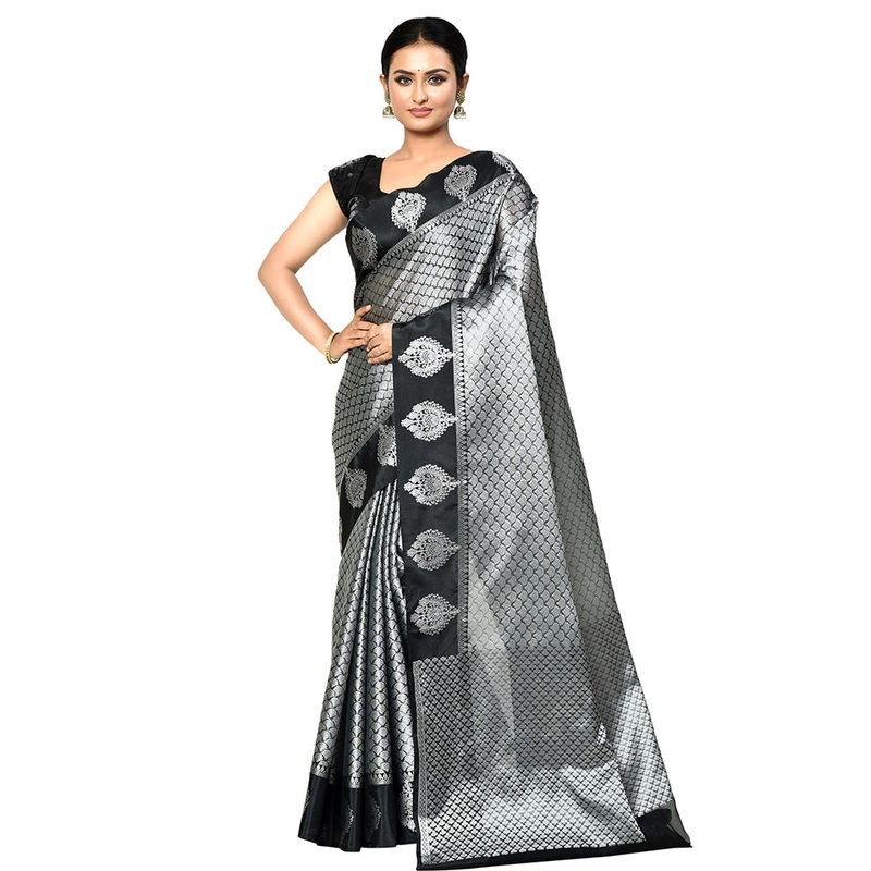 Grey Organza Saree With Blouse Piece - JD986578880