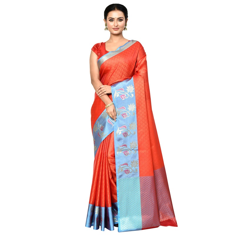 Orange Organza Saree With Blouse Piece - JD986578872