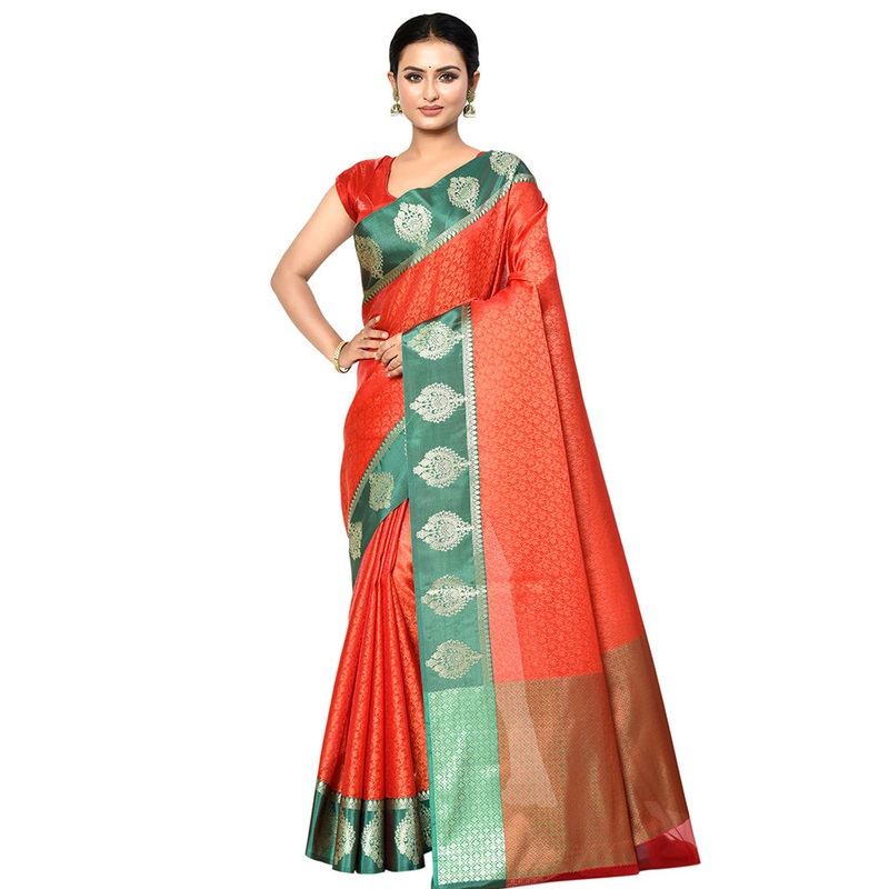 Orange Organza Saree With Blouse Piece - JD986578873