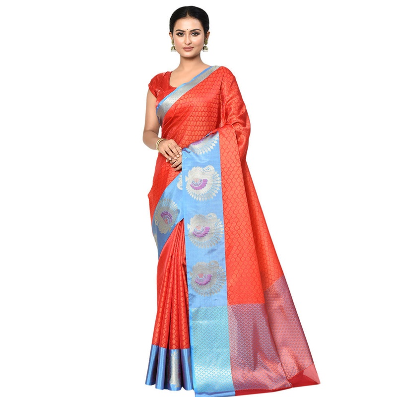 Orange Organza Saree With Blouse Piece - JD986578874