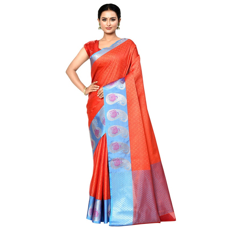 Orange Organza Saree With Blouse Piece - JD986578875