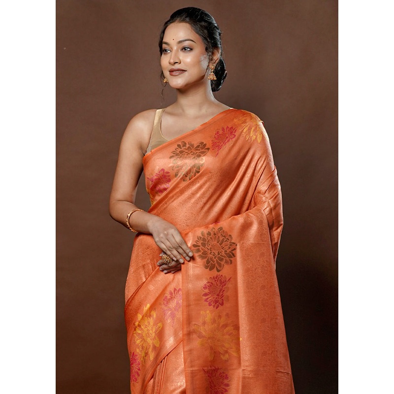 Peach Dupion Silk Saree With Blouse Piece - JD986578767