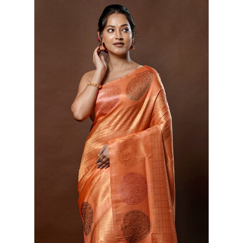 Peach Dupion Silk Saree With Blouse Piece - JD986578768