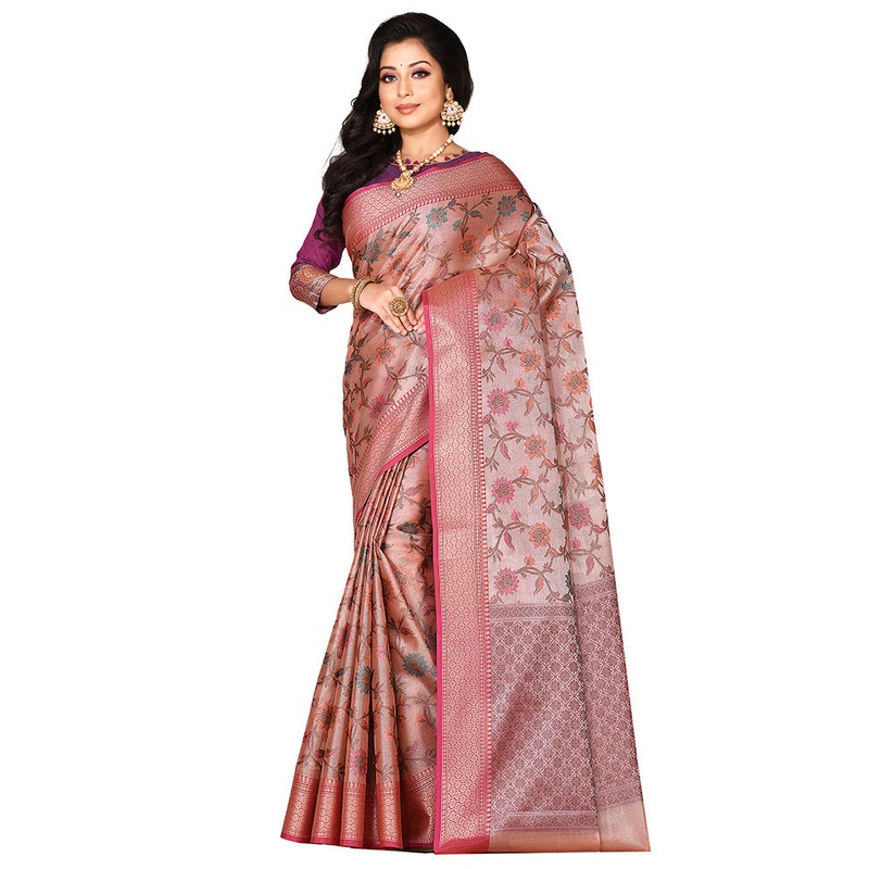 Peach Organza Saree With Blouse Piece - JD986578867