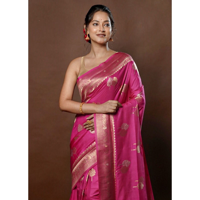 Pink Dupion Silk Saree With Blouse Piece - JD986578765
