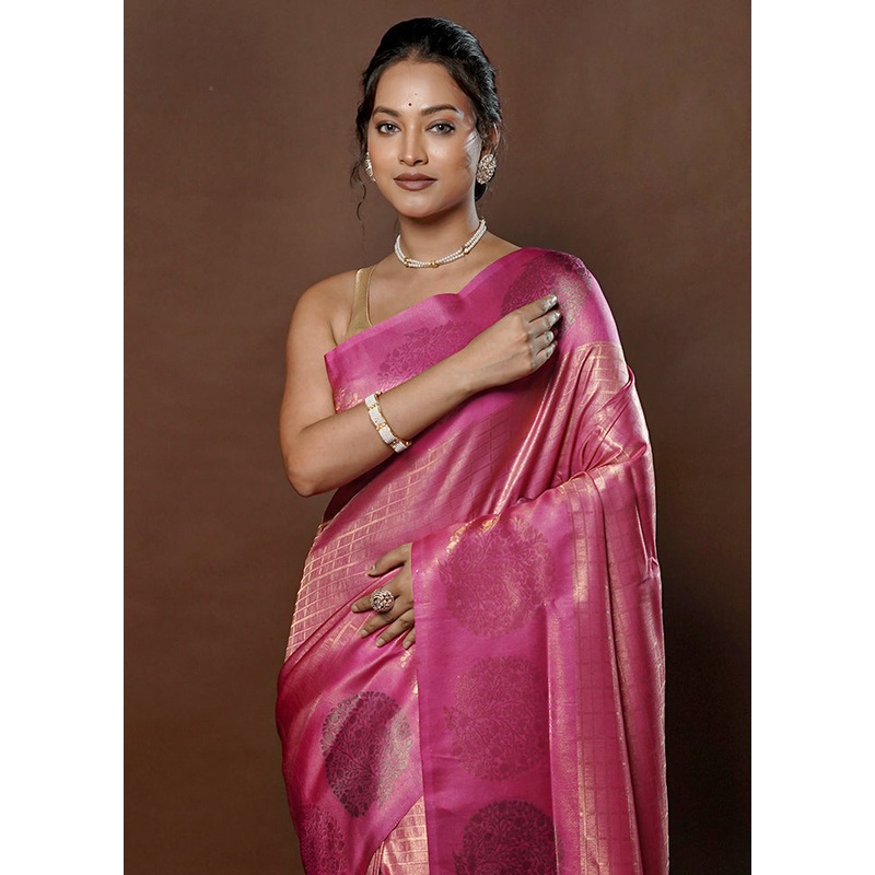 Pink Dupion Silk Saree With Blouse Piece - JD986578766