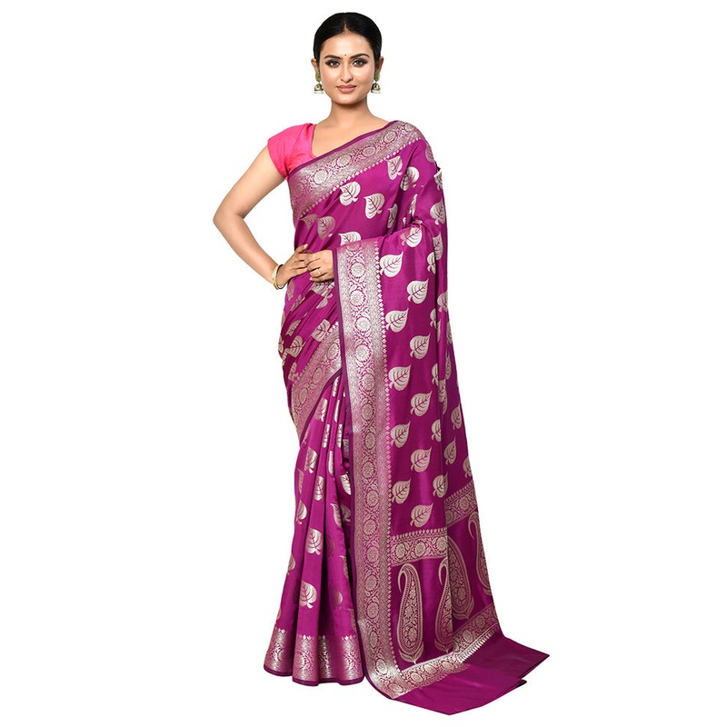 Pink Dupion Silk Saree With Blouse Piece - JD986578862