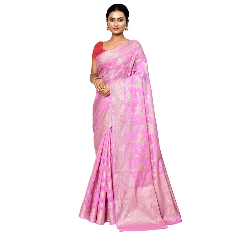 Pink Georgette Saree With Blouse Piece - JD986578861