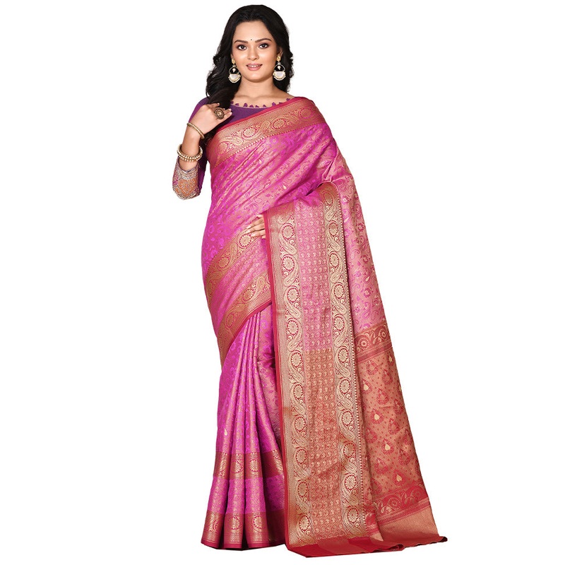 Pink Katan Silk Saree With Blouse Piece - JD986578860