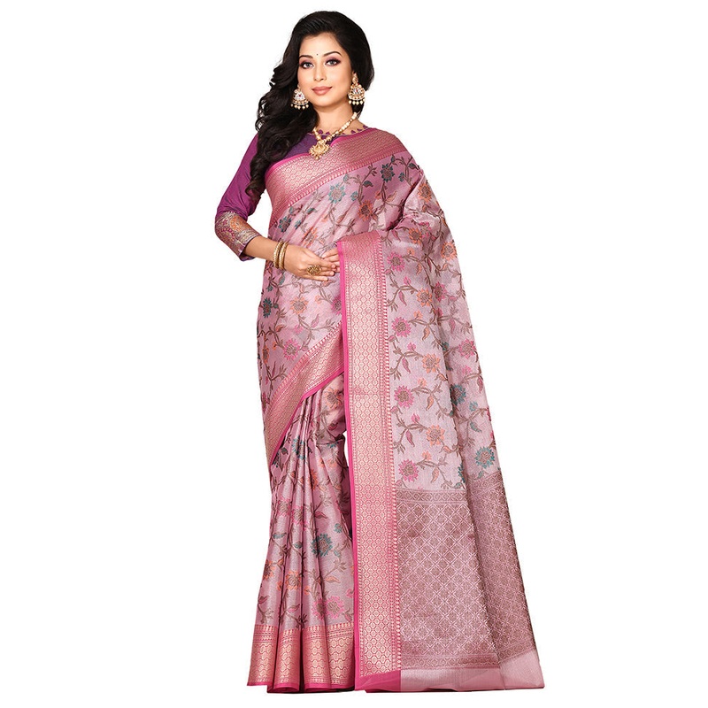 Pink Organza Saree With Blouse Piece - JD986578859