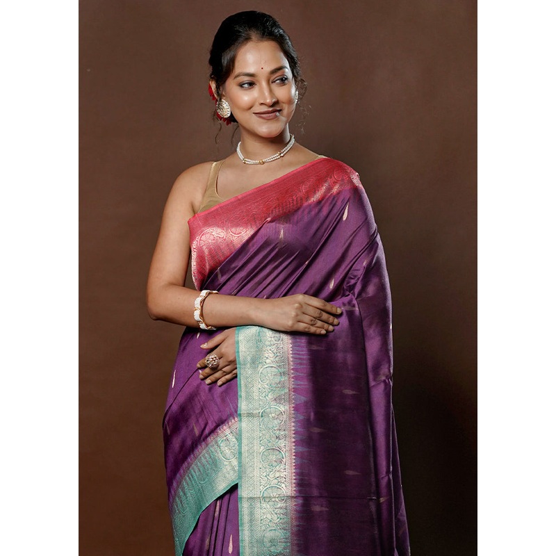 Purple Tussar Silk Saree With Blouse Piece - JD986578764