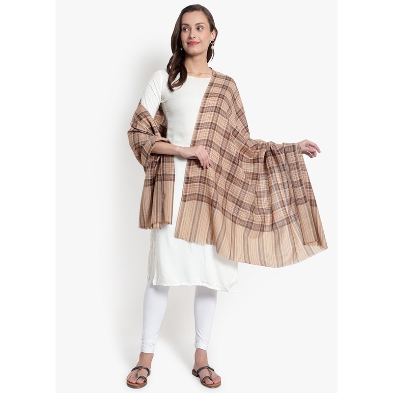 Beige Checked Woolen Shawl - JD986578674