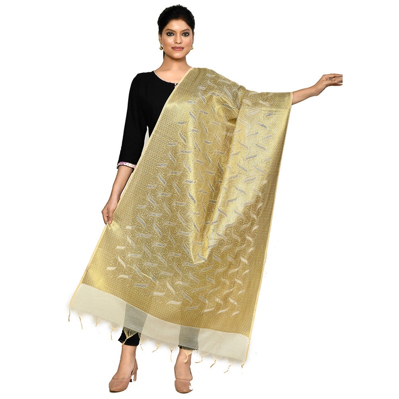 Beige Cotton Silk Zari Work Dupatta - JD986578653