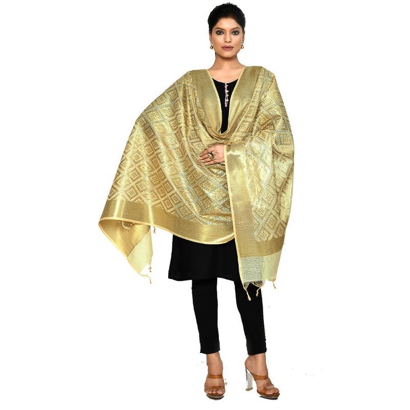 Beige Cotton Silk Zari Work Dupatta - JD986578657